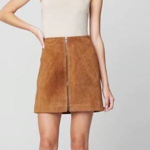 BlankNYC Alder Suede Leather Zip Front Pocketed Mini Skirt in Tan | 25